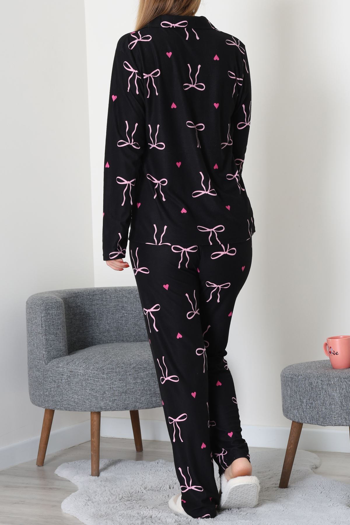 Düğmeli Süet Takım Pembekurdele - 450.1287.