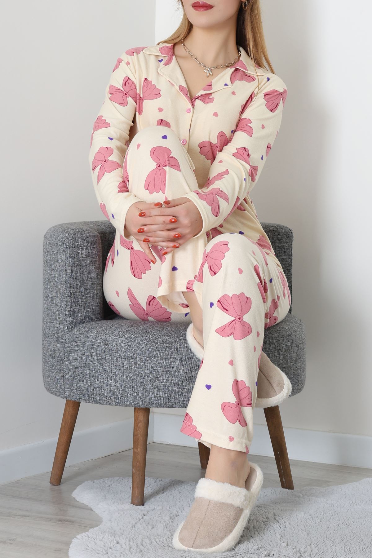 Düğmeli Süet Takım Pembebej - 450.1287.