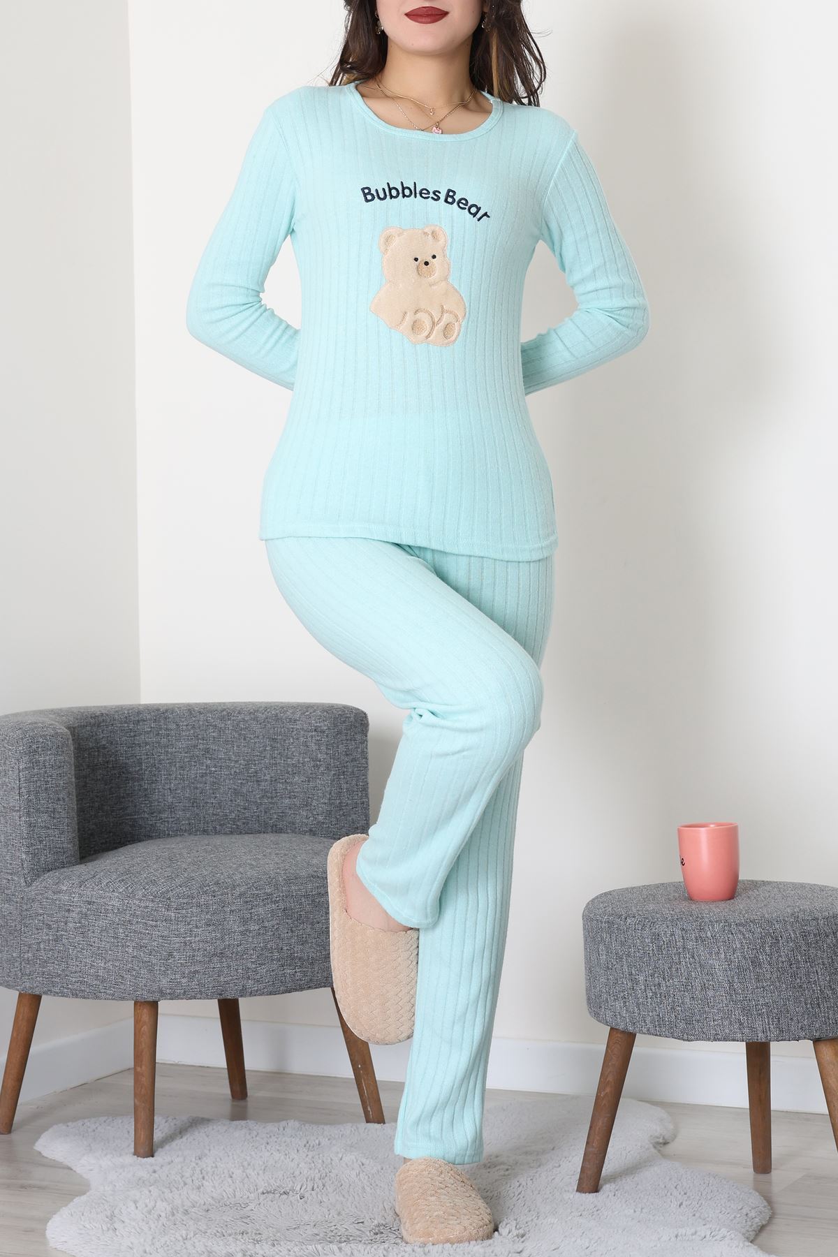 Nakışlı İnterlok Pijama Takımı Mint - 800.1287.