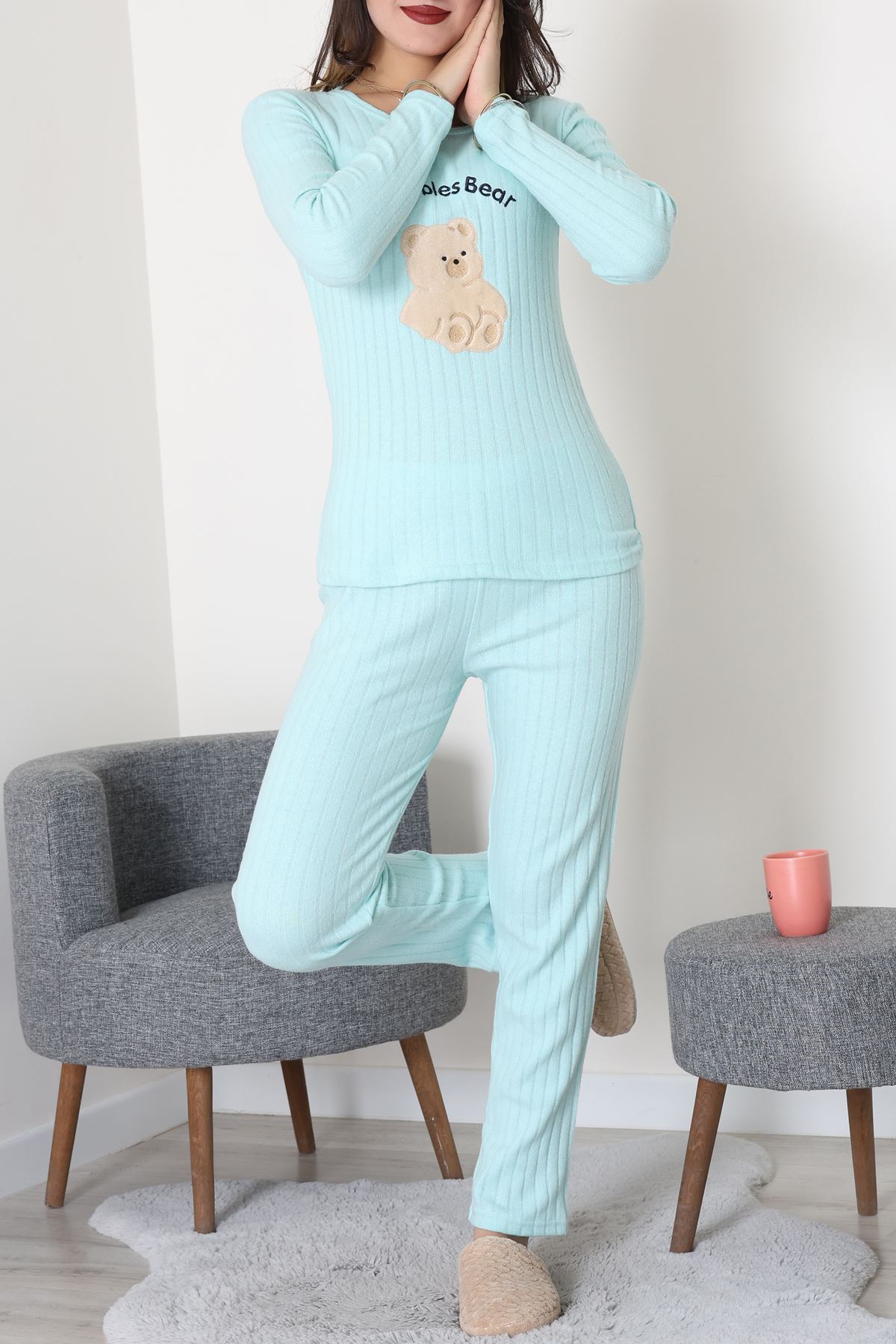 Nakışlı İnterlok Pijama Takımı Mint - 800.1287.