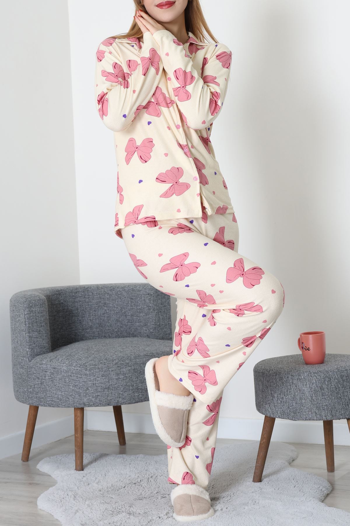 Düğmeli Süet Takım Pembebej - 450.1287.