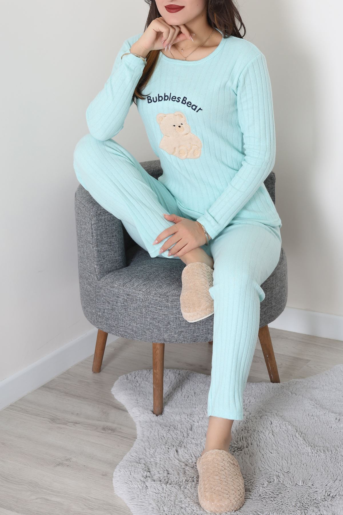 Nakışlı İnterlok Pijama Takımı Mint - 800.1287.