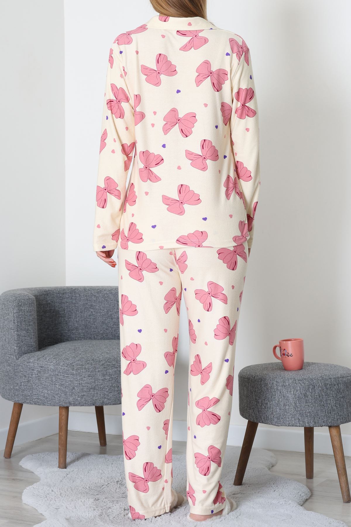 Düğmeli Süet Takım Pembebej - 450.1287.