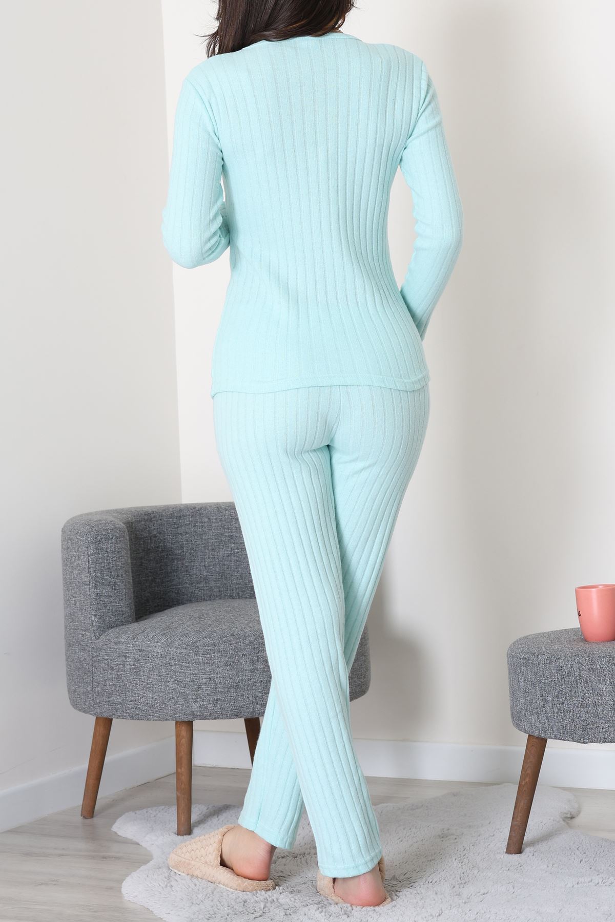 Nakışlı İnterlok Pijama Takımı Mint - 800.1287.