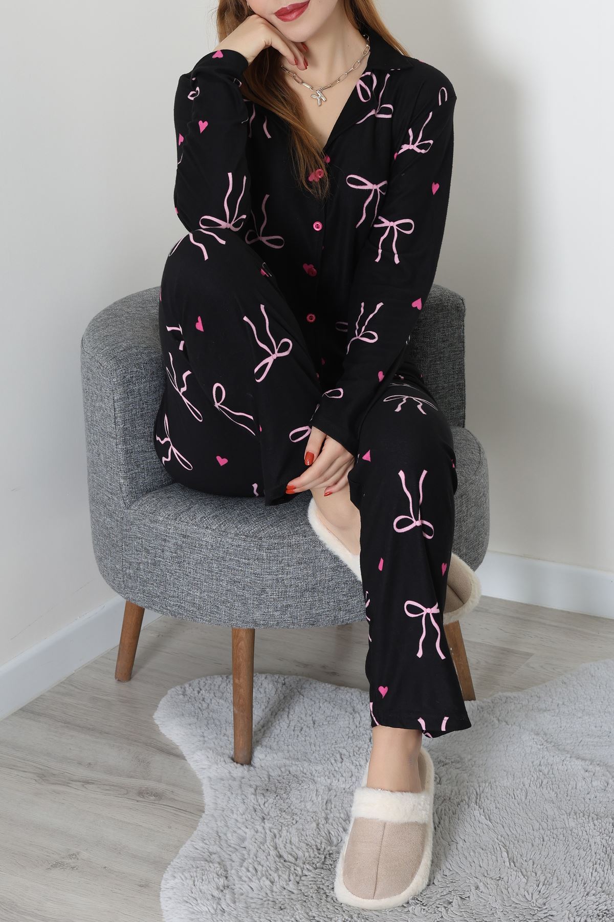 Düğmeli Süet Takım Pembekurdele - 450.1287.