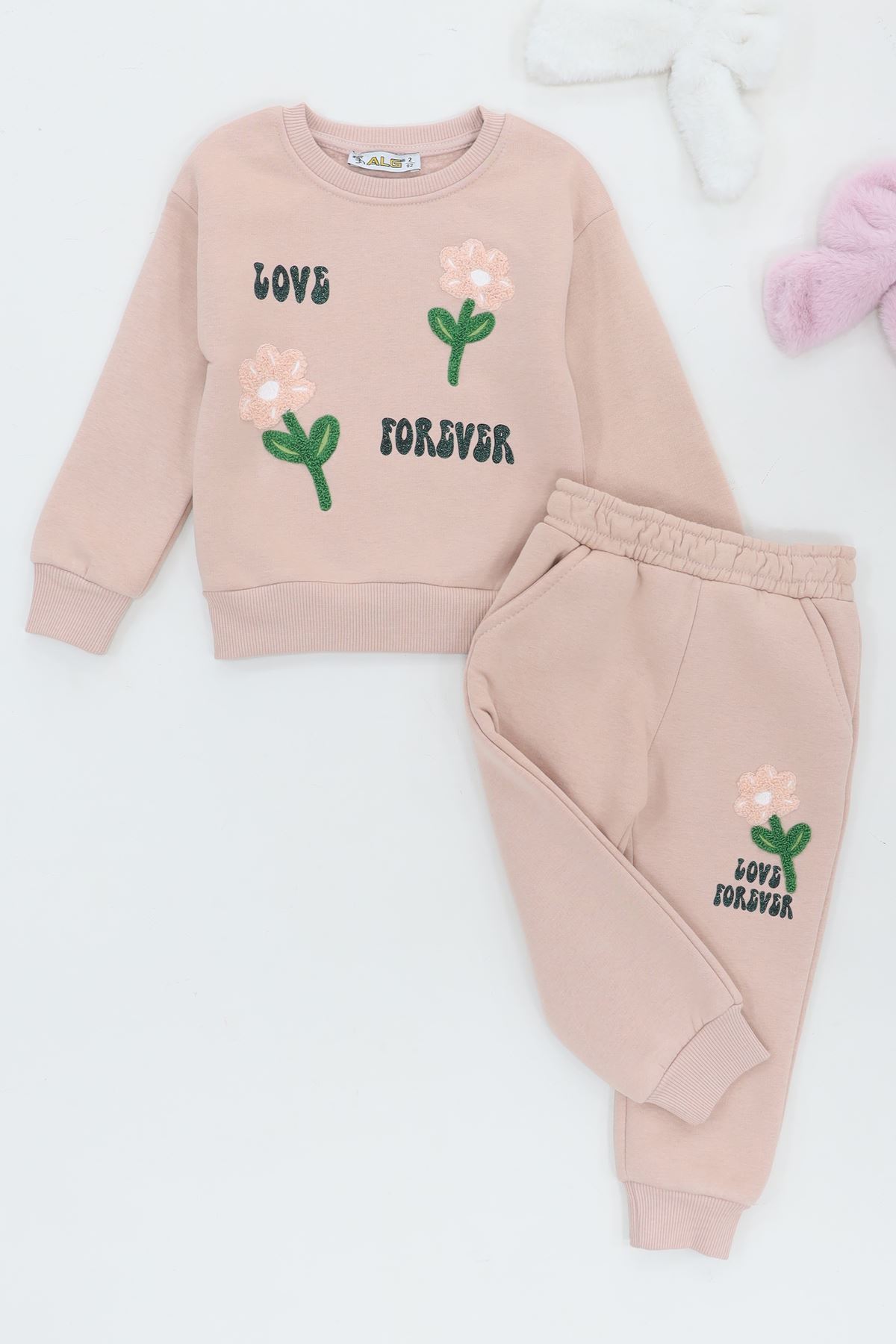 2-5 Yaş 3 İplik Şardonlu Eşofman Takımı Ten - 5264353.1576.