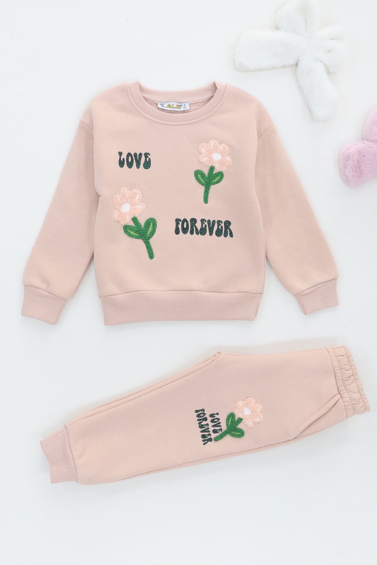 2-5 Yaş 3 İplik Şardonlu Eşofman Takımı Ten - 5264353.1576.