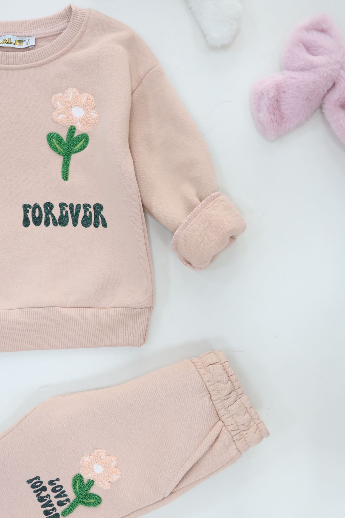 2-5 Yaş 3 İplik Şardonlu Eşofman Takımı Ten - 5264353.1576.