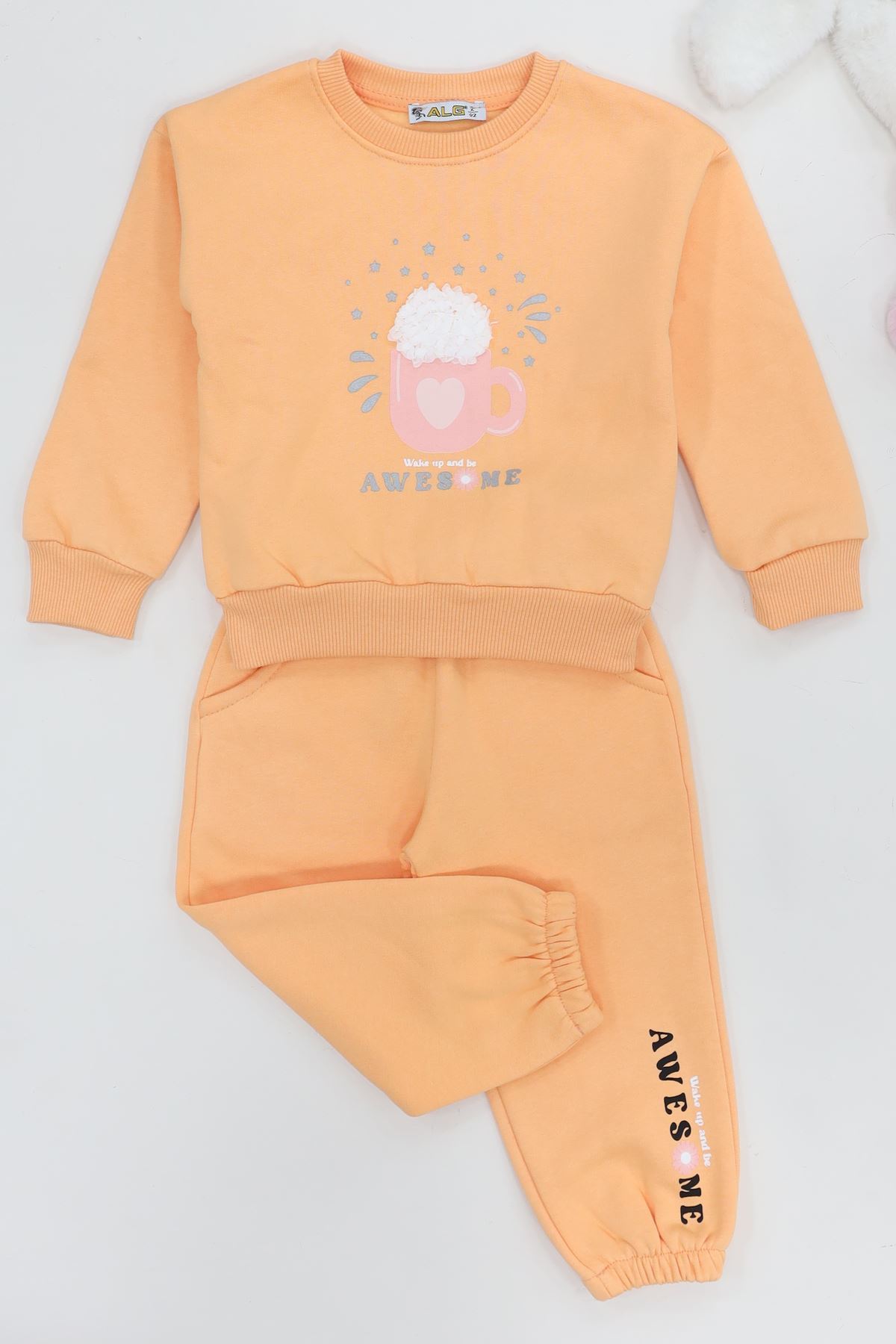 2-5 Yaş 3 İplik Şardonlu Eşofman Takımı Oranj - 5264370.1576.