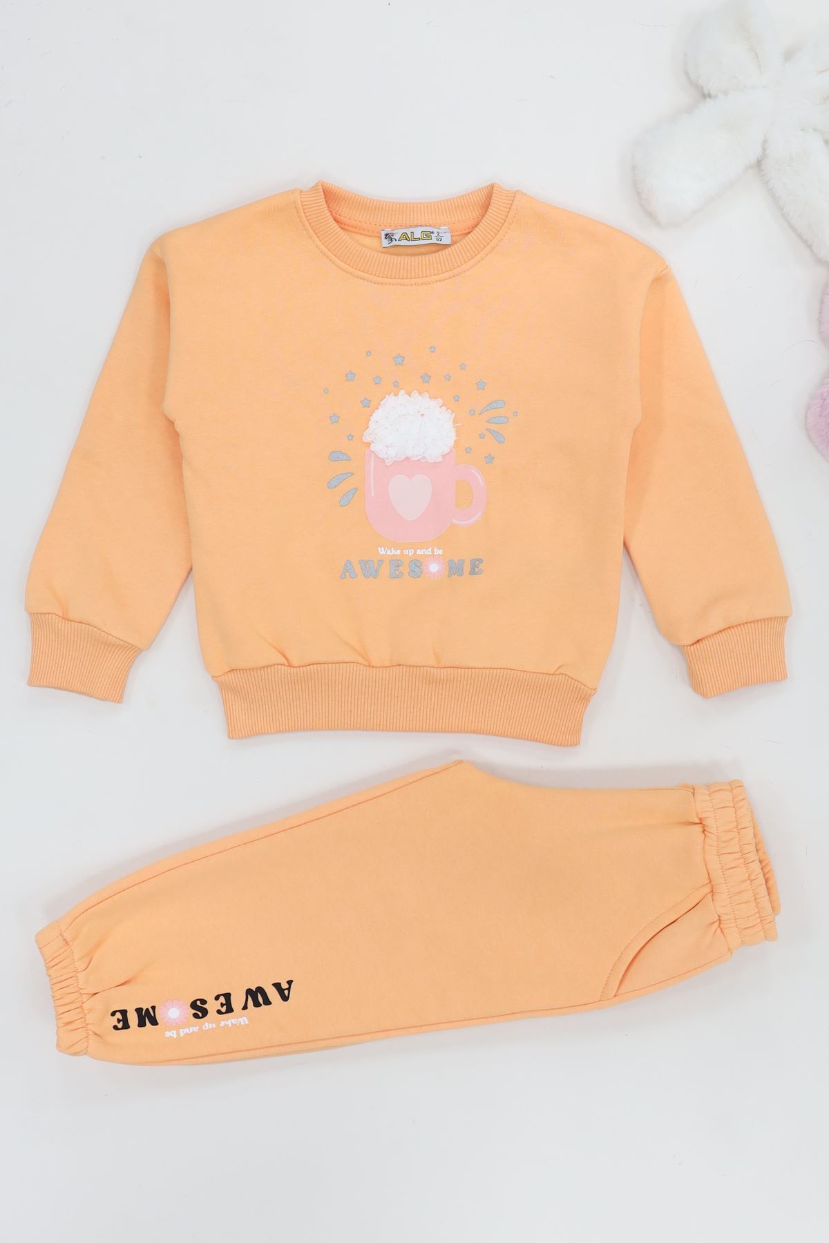 2-5 Yaş 3 İplik Şardonlu Eşofman Takımı Oranj - 5264370.1576.