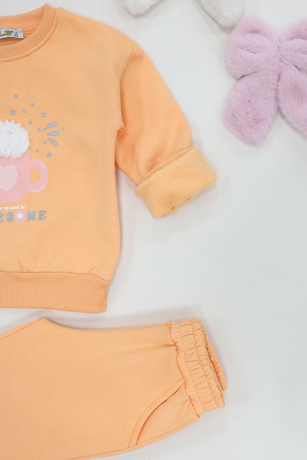 2-5 Yaş 3 İplik Şardonlu Eşofman Takımı Oranj - 5264370.1576.