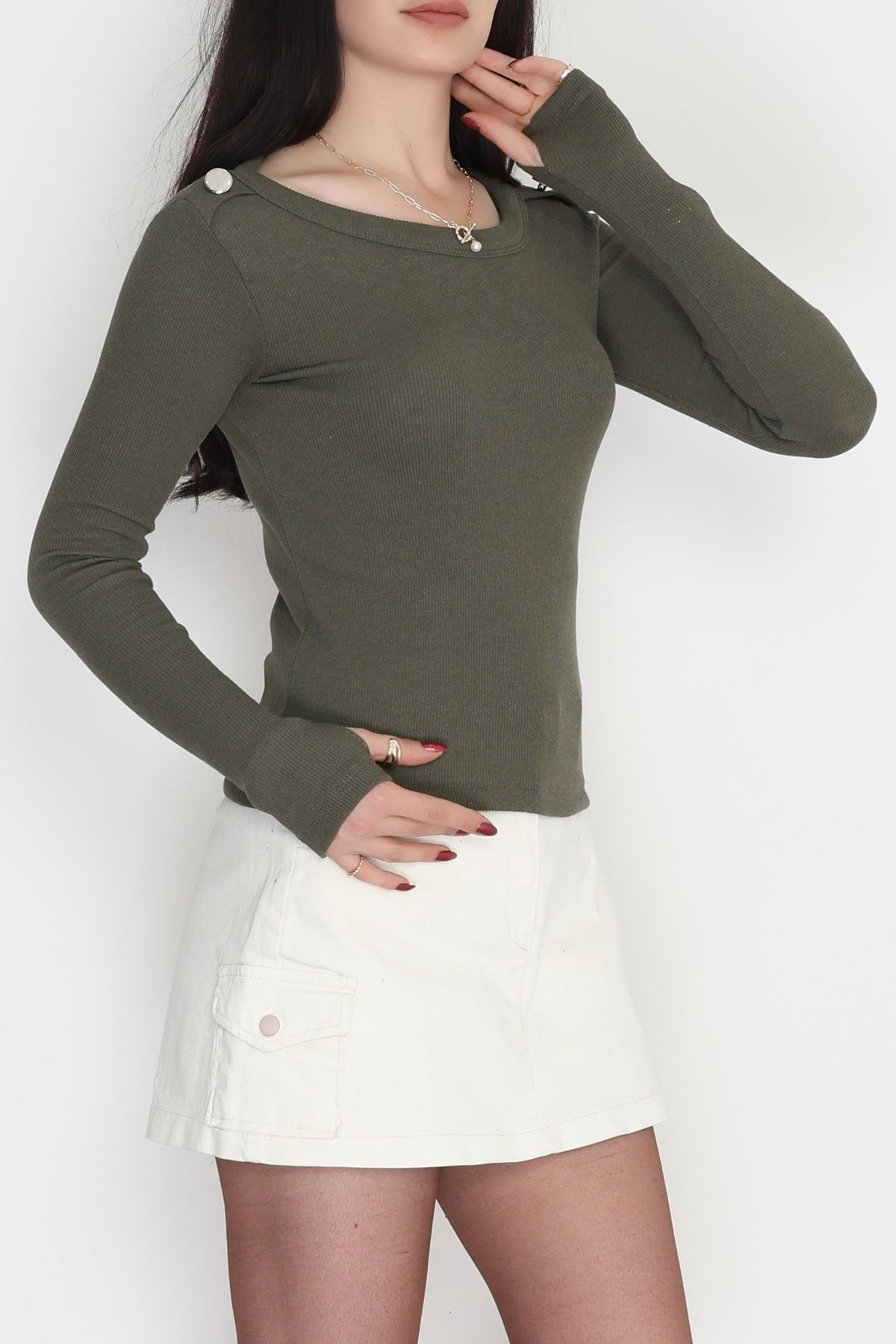 Bisiklet Yaka Omuz Düğmeli Kaşkorse Body Haki - 70790.599.