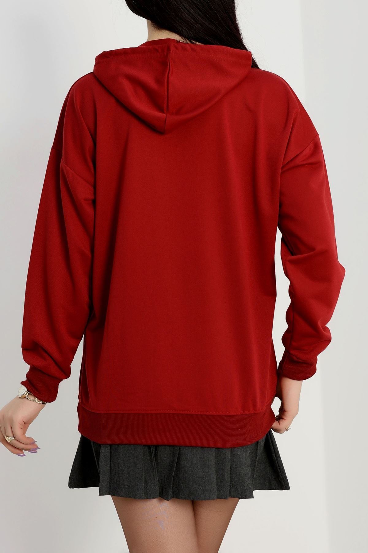 2 İplik Kapşonlu Baskılı Sweatshirt Bordo - 31316.1878.