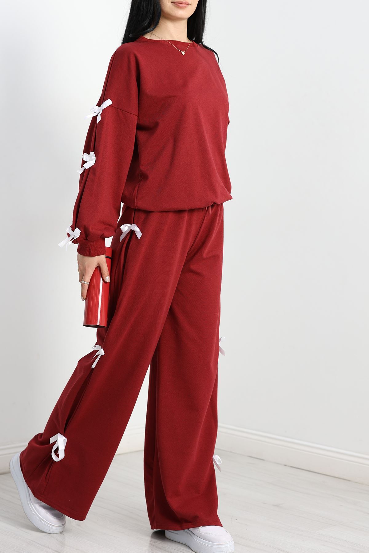 Özel Tasarımlı İki İplik Kurdeleli Eşofman Takım Bordo - 70165.1857.