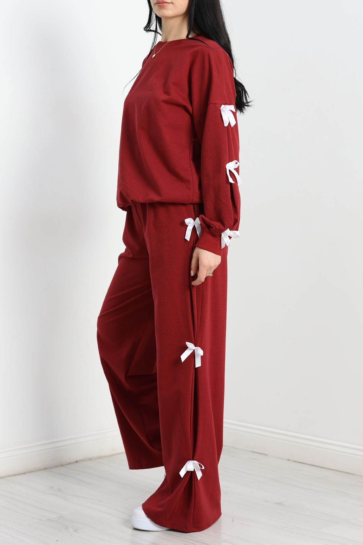 Özel Tasarımlı İki İplik Kurdeleli Eşofman Takım Bordo - 70165.1857.