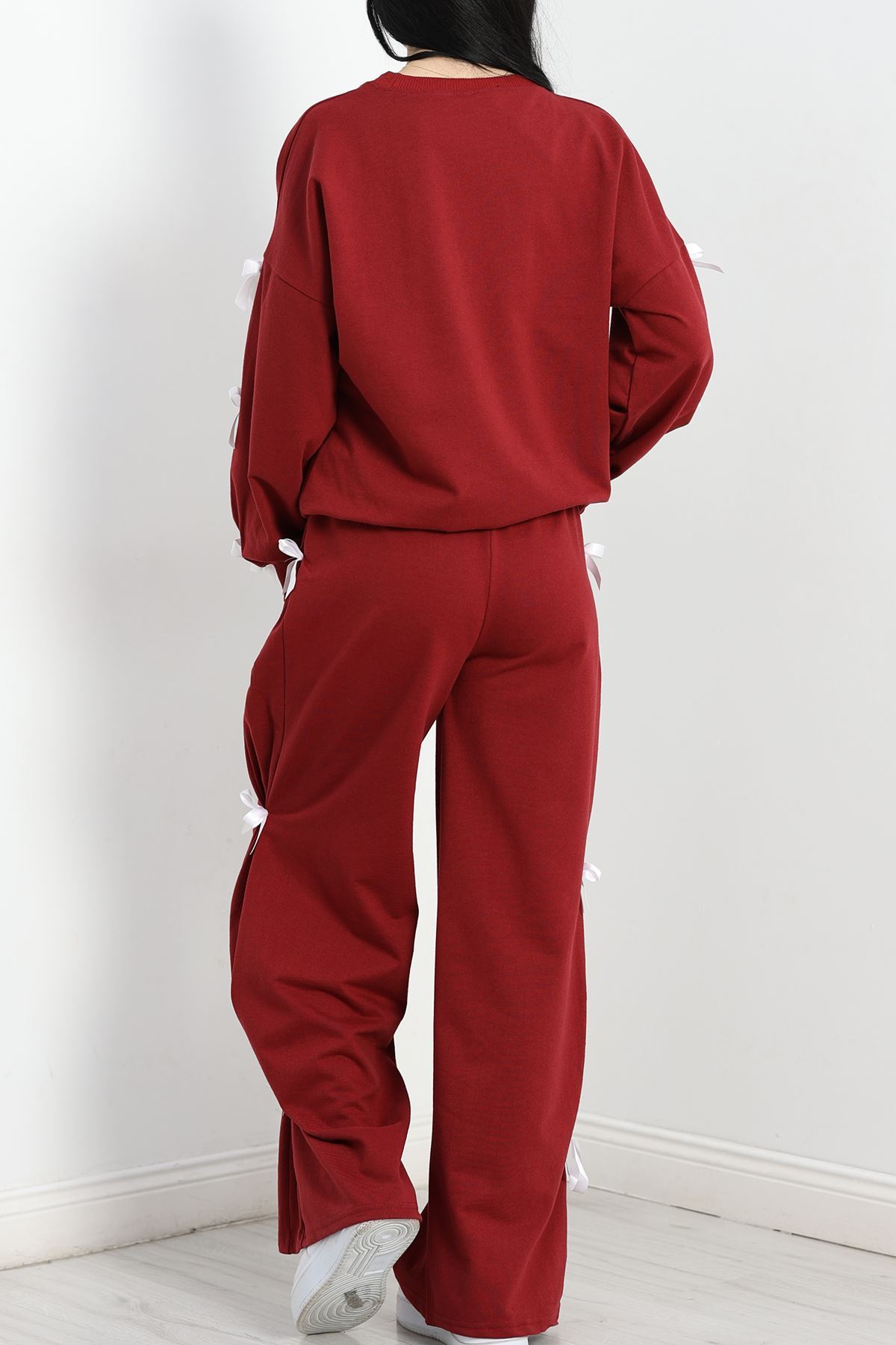 Özel Tasarımlı İki İplik Kurdeleli Eşofman Takım Bordo - 70165.1857.