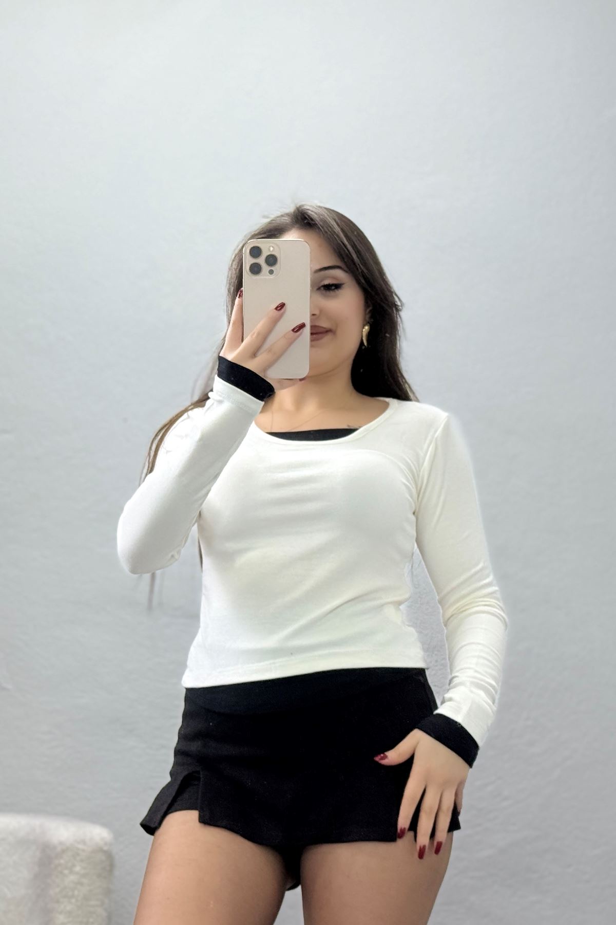 Buzzy Kumaş Geniş Yaka Parçalı Bluz Ekru - 1055.2119.