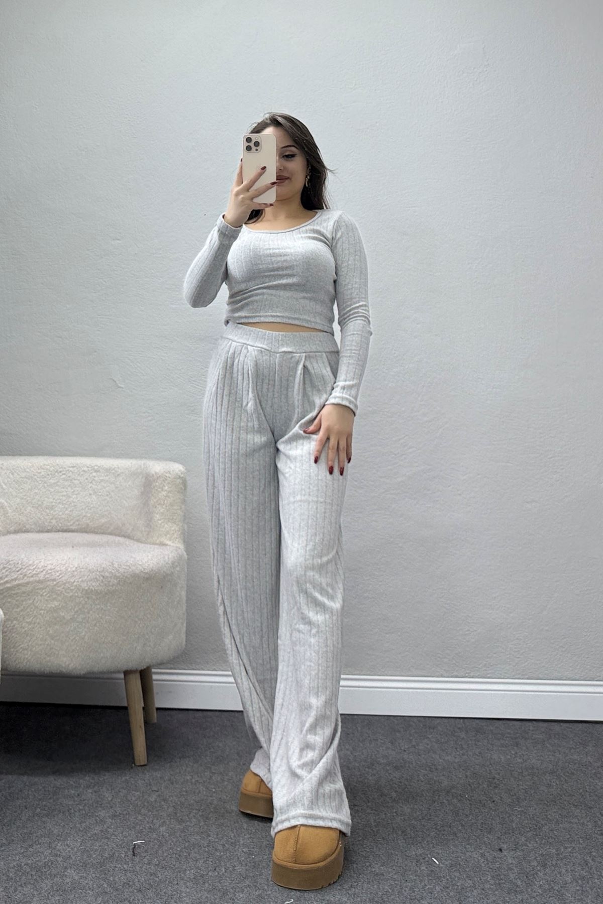 Raporlu İnterlok Çerçeve Yaka İkili Takım Gri - 51090.1567.