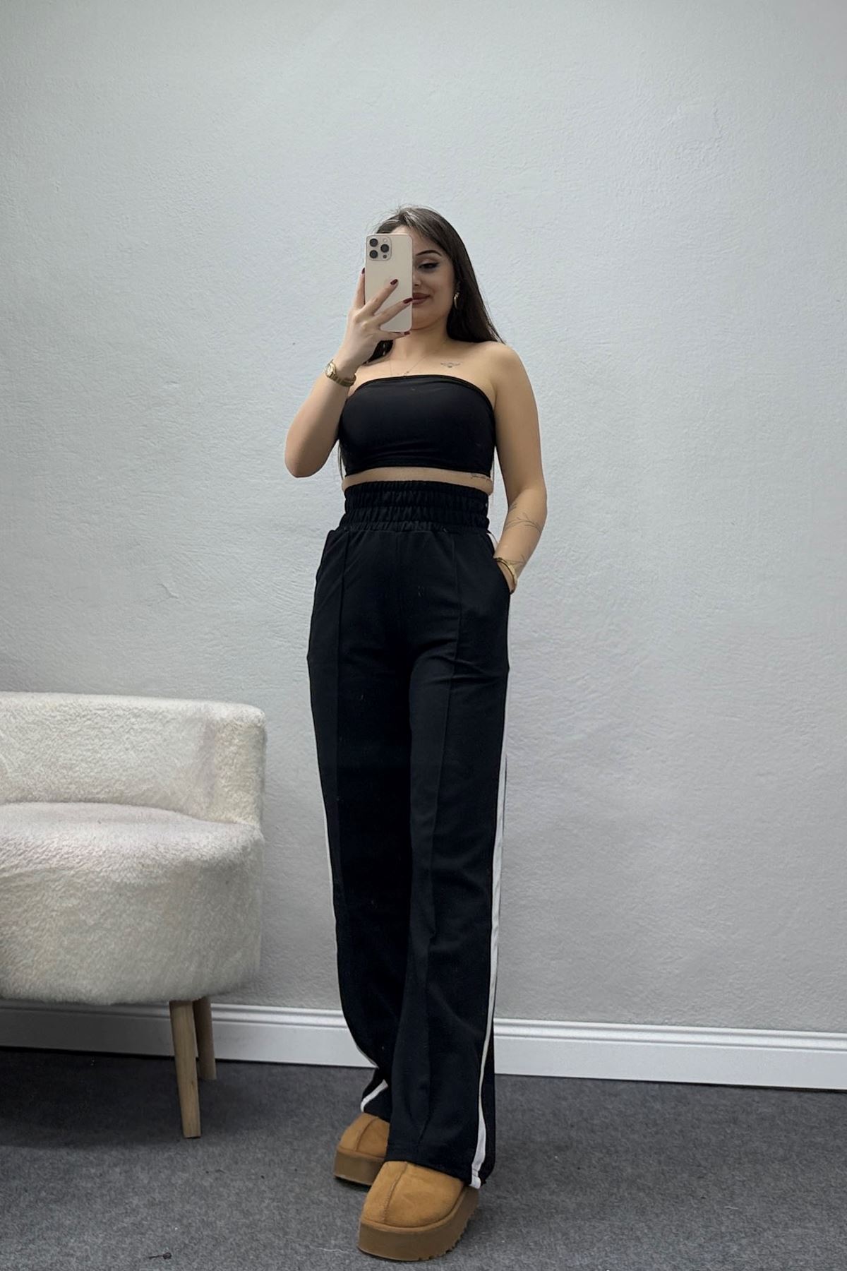 Şeritli 2 İplik Eşofman Altı Siyah - 52103.1005.