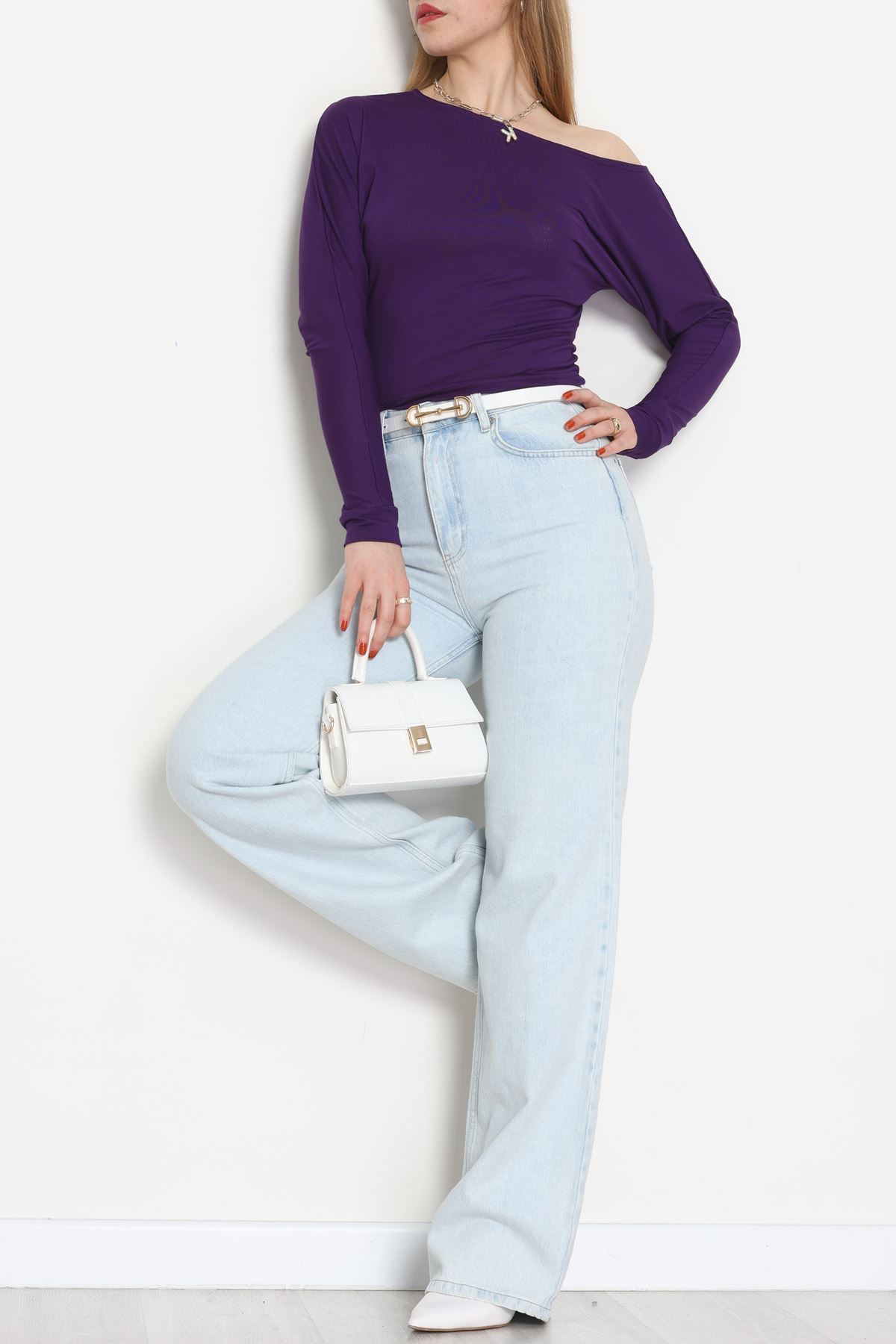 Kayık Yaka Viskon Body Mor - 42777.599.