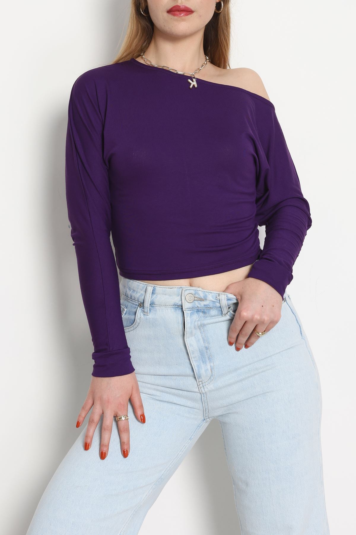 Kayık Yaka Viskon Body Mor - 42777.599.