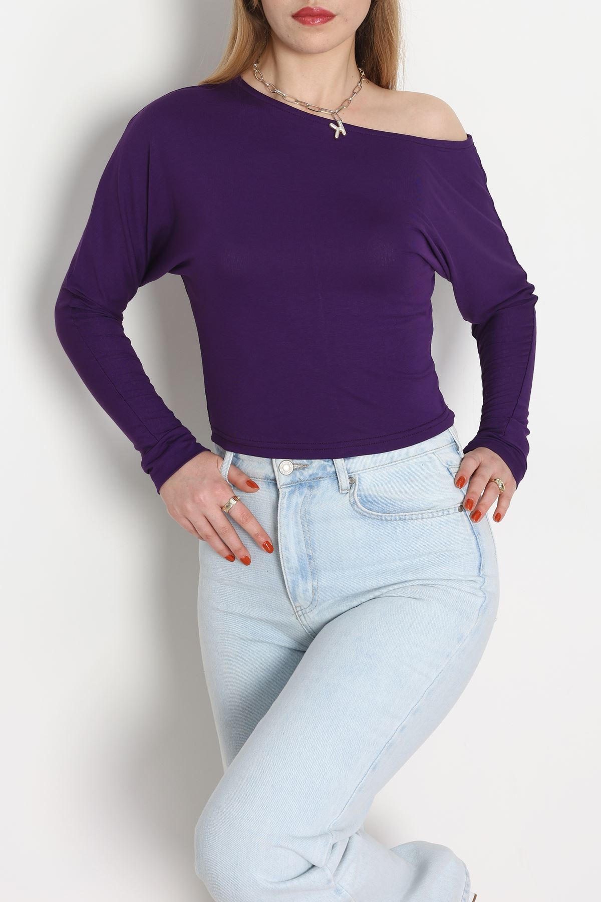 Kayık Yaka Viskon Body Mor - 42777.599.