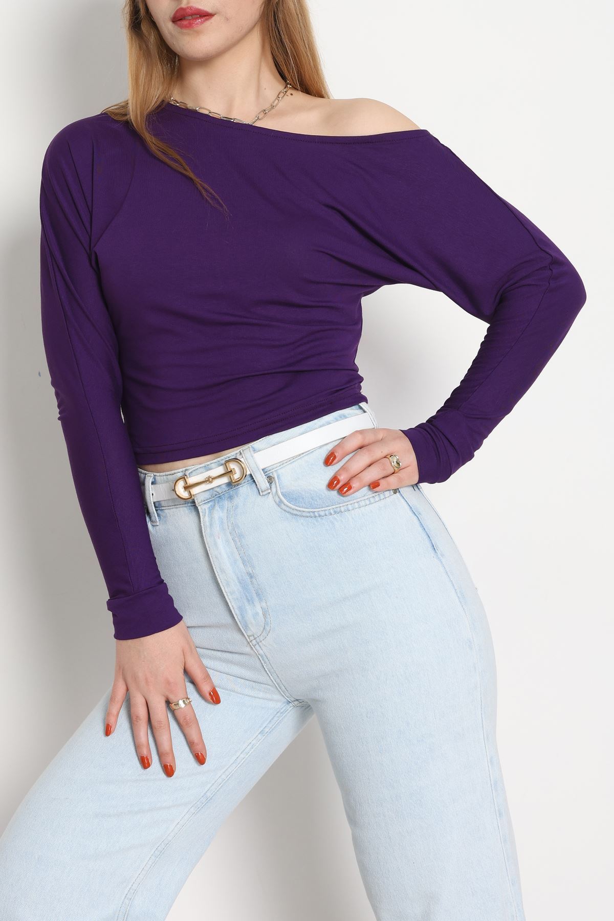 Kayık Yaka Viskon Body Mor - 42777.599.