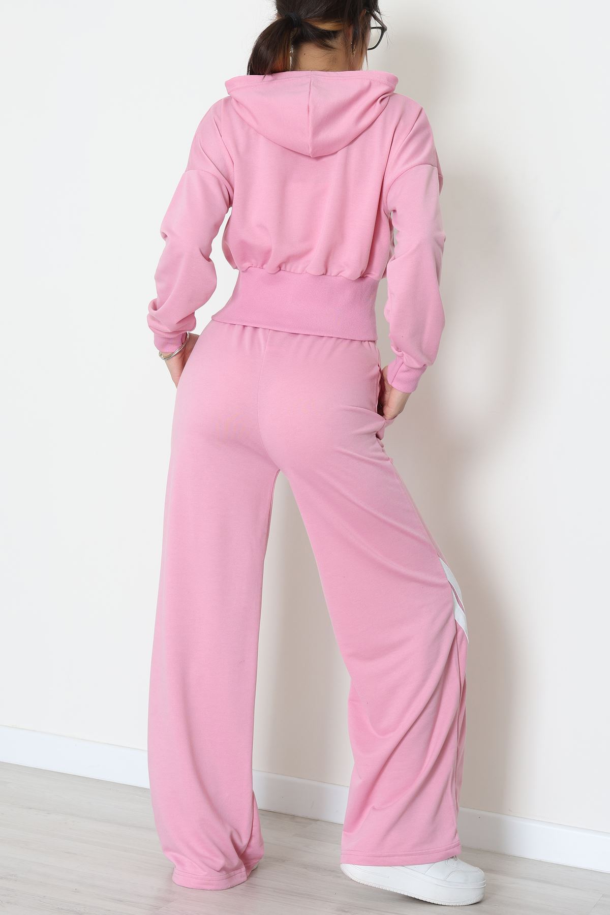 Keten Şertili 2 İplik Eşofman Takımı Pembebeyaz - 52079.1857.