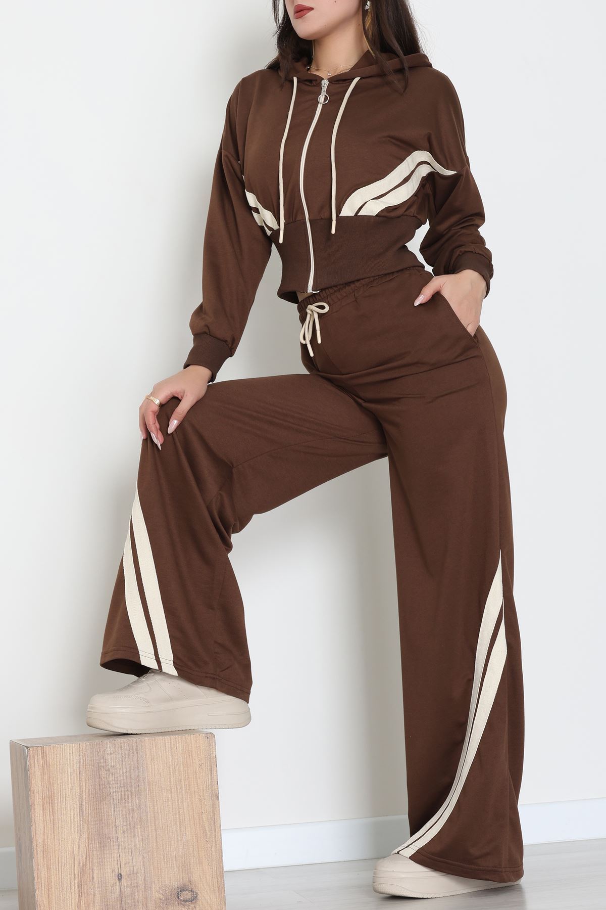 Keten Şertili 2 İplik Eşofman Takımı Kahvebej - 52079.1857.