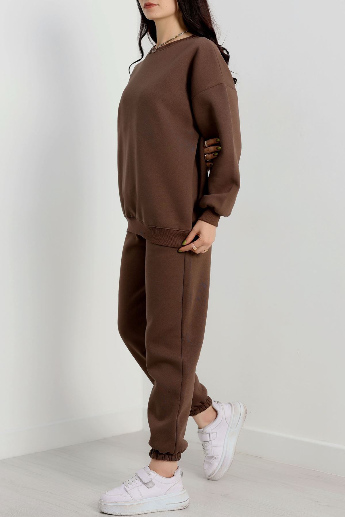 3 İplik Bisiklet Yaka Eşofman Takımı Kahve - 20779.1878.