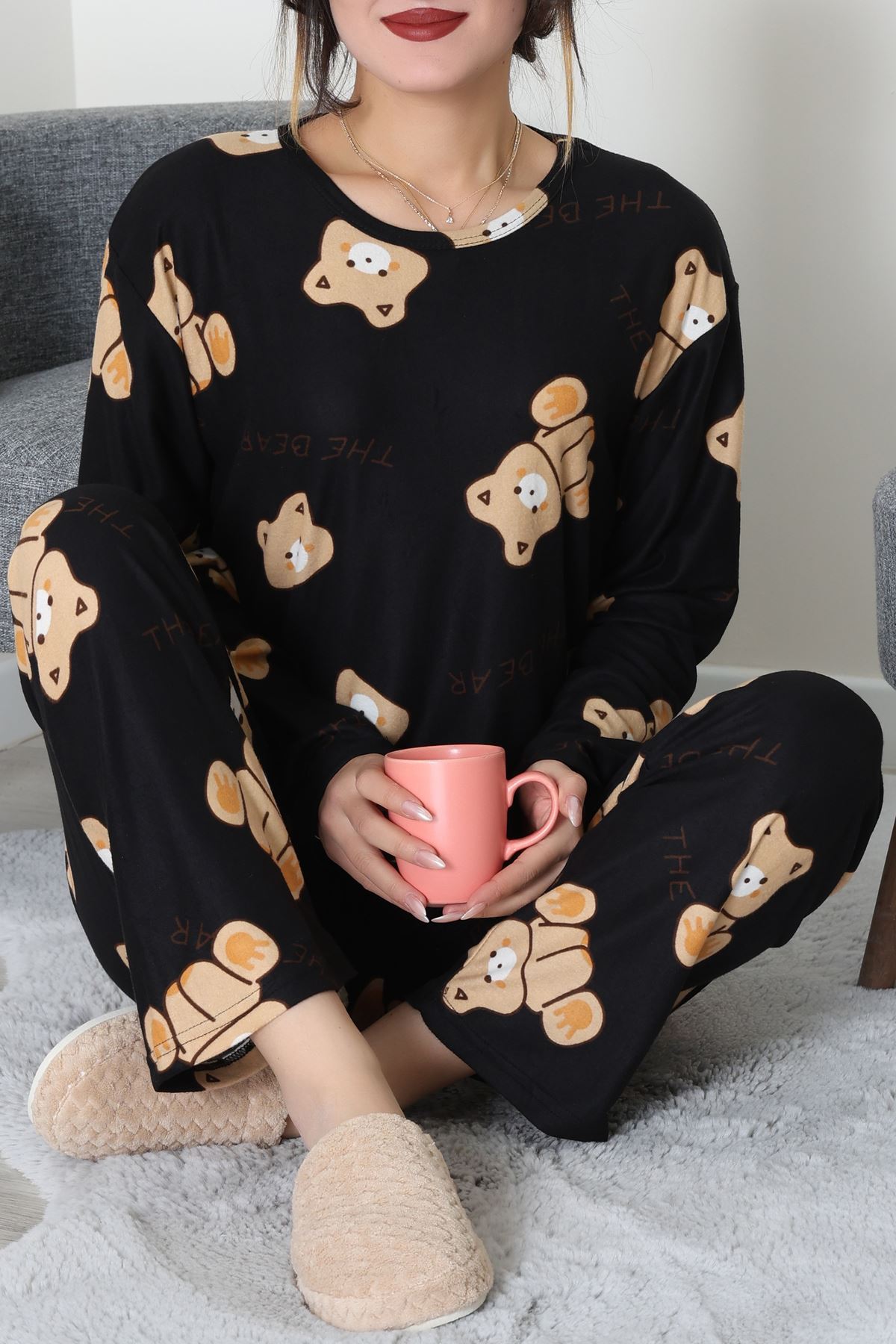 Süet Alt Üst Aynı Pijama Takımı Ayıkafa - 118.1287.