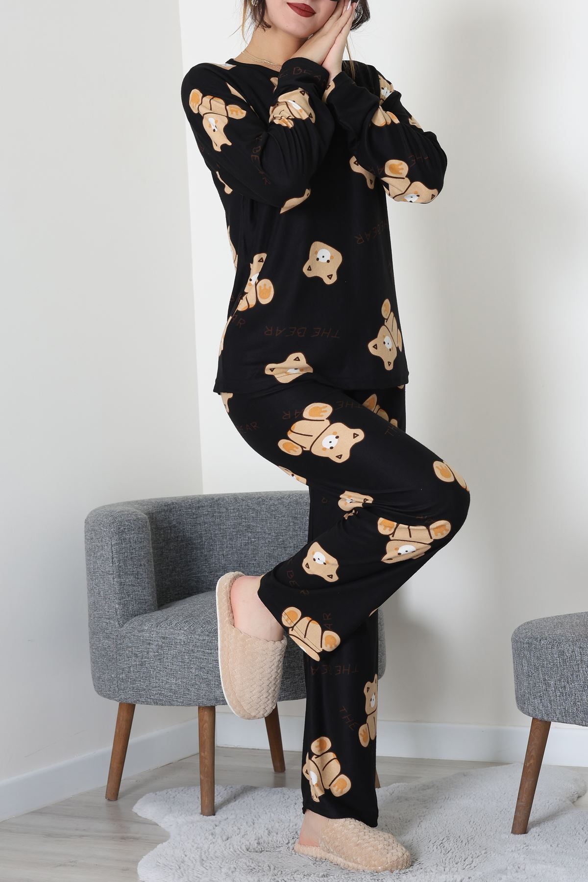 Süet Alt Üst Aynı Pijama Takımı Ayıkafa - 118.1287.