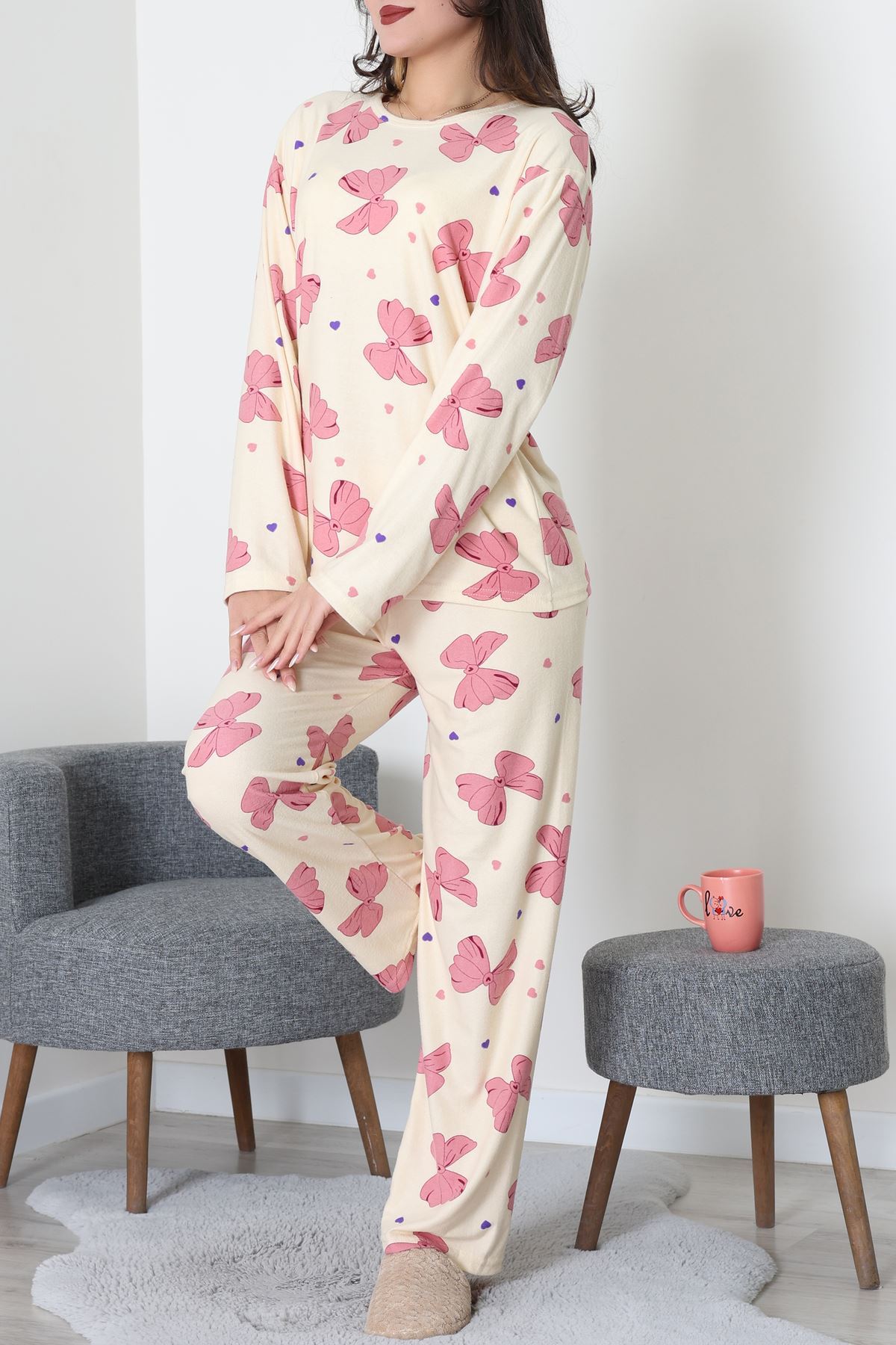 Süet Alt Üst Aynı Pijama Takımı Sarıpembe - 118.1287.