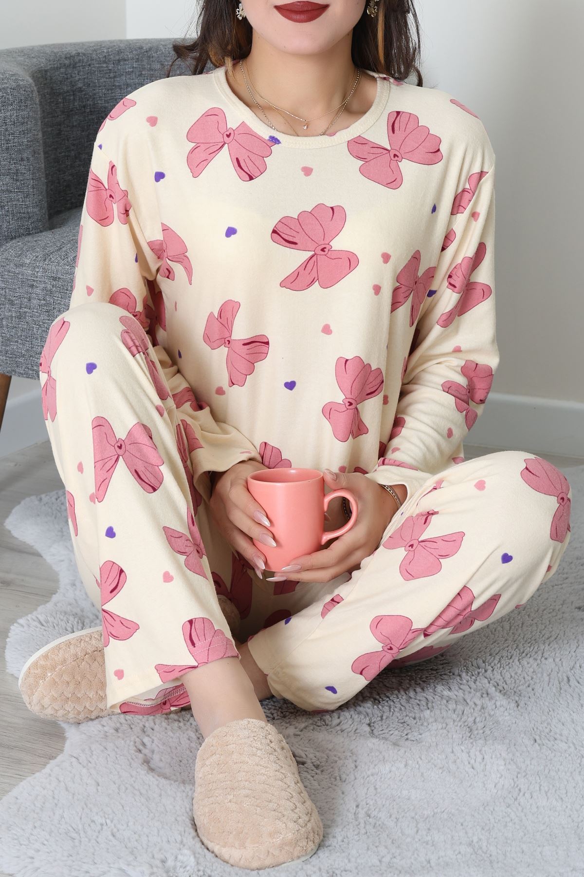 Süet Alt Üst Aynı Pijama Takımı Sarıpembe - 118.1287.