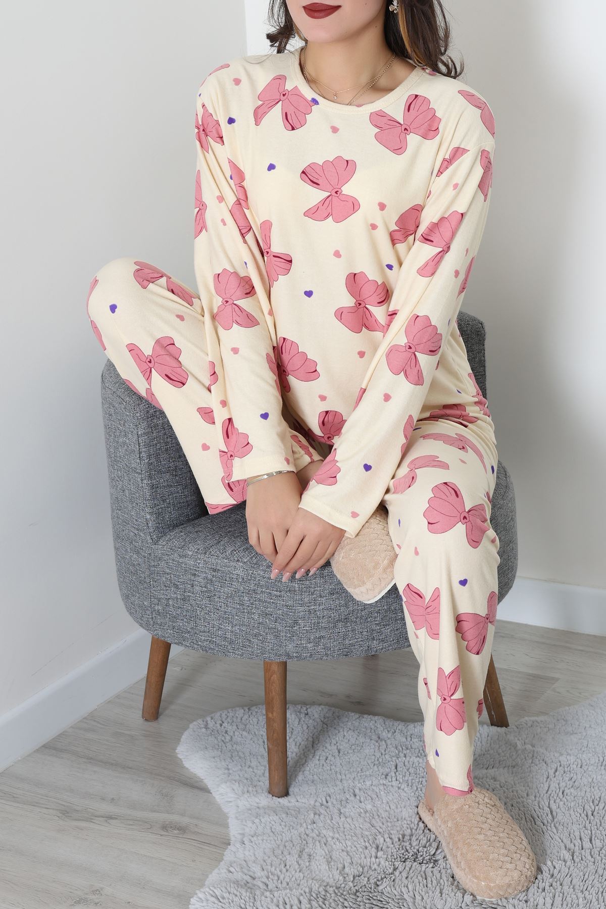 Süet Alt Üst Aynı Pijama Takımı Sarıpembe - 118.1287.