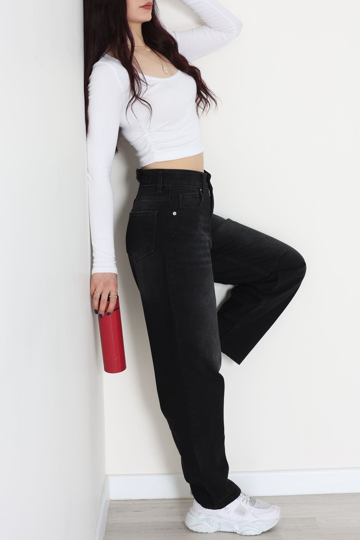 Arkası Tokalı Baggy Kot Pantolon Siyah - 31712.2059.