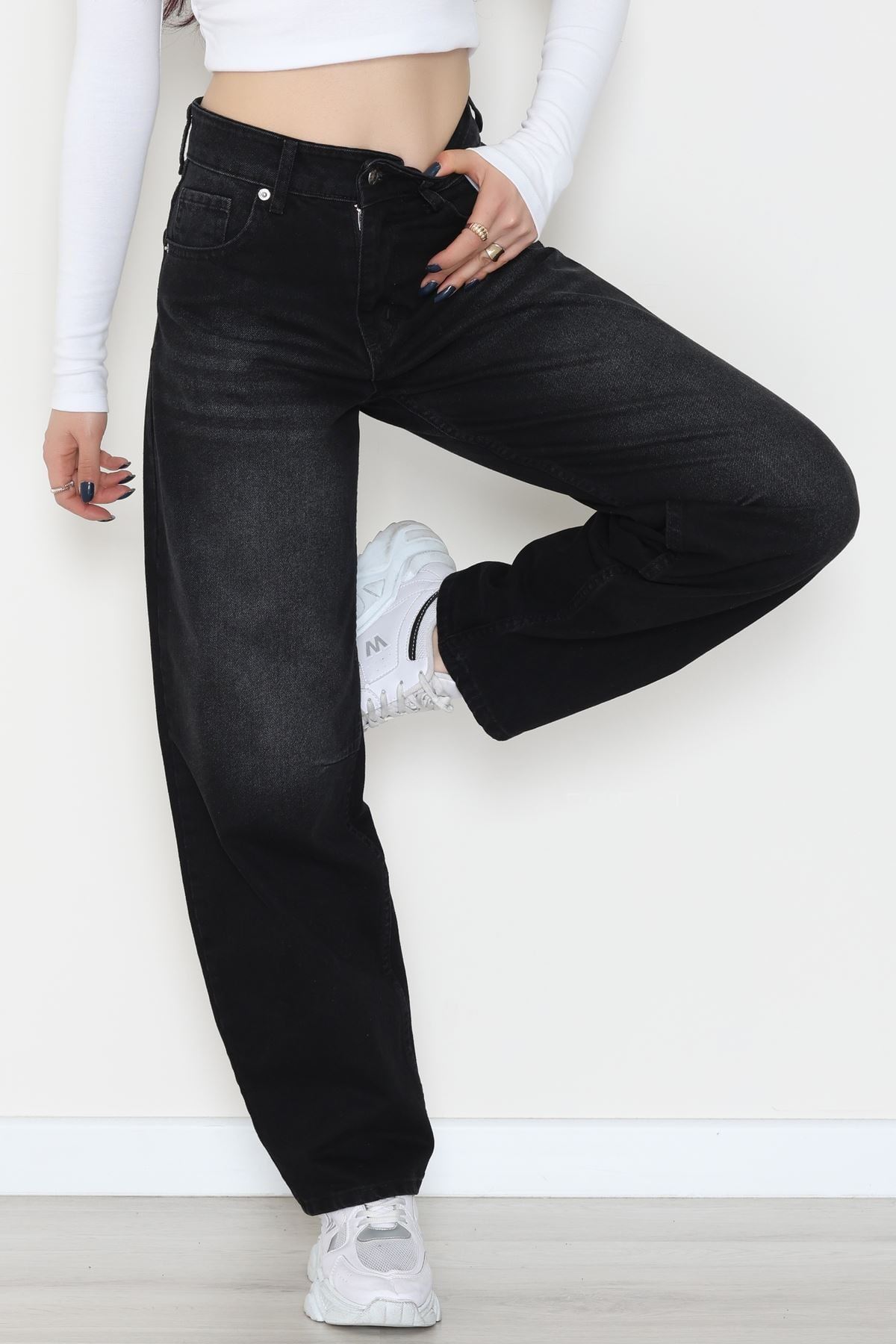 Arkası Tokalı Baggy Kot Pantolon Siyah - 31712.2059.