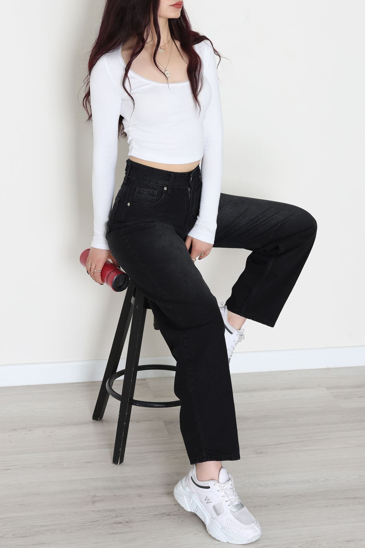 Arkası Tokalı Baggy Kot Pantolon Siyah - 31712.2059.