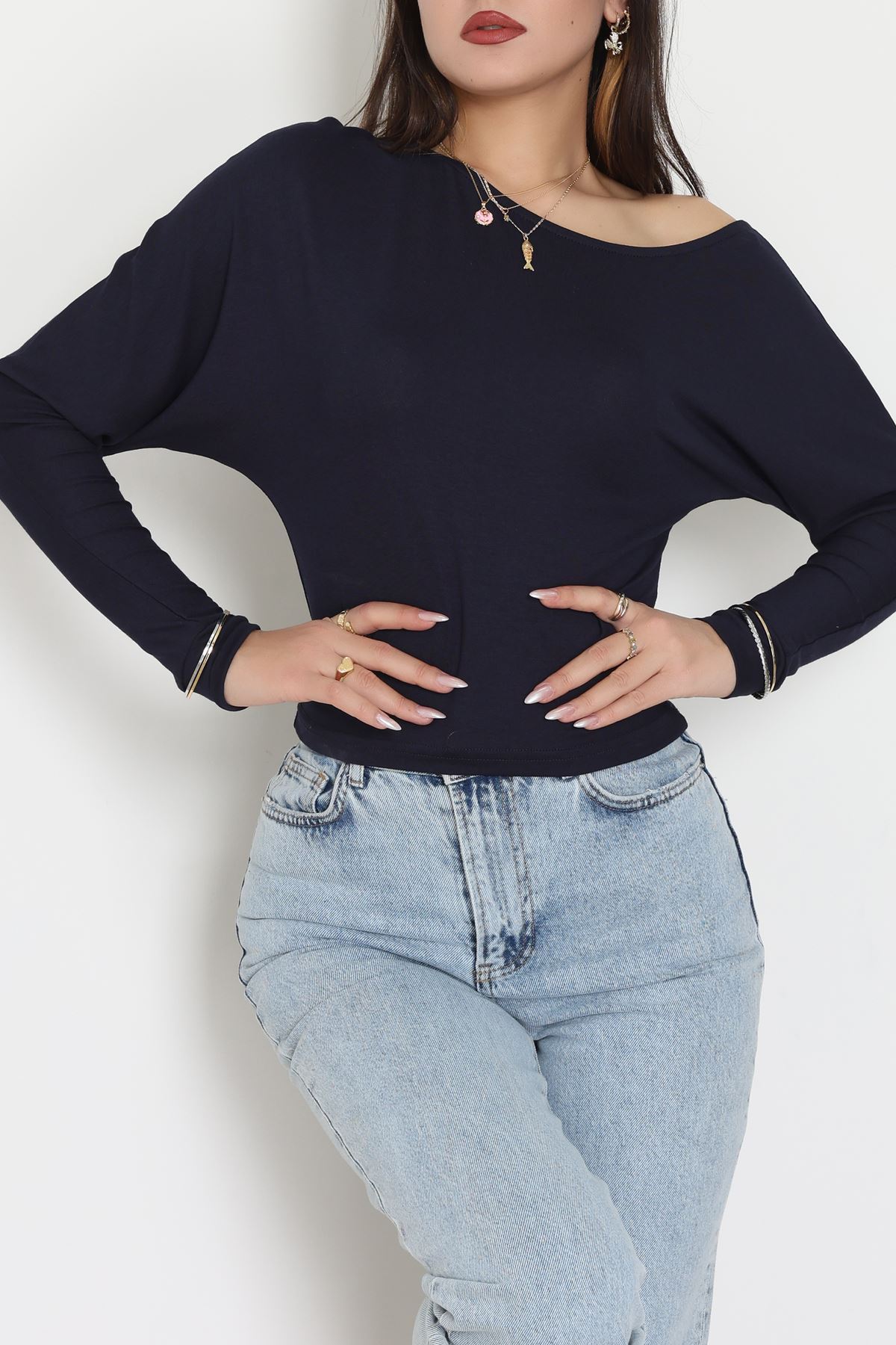 Kayık Yaka Viskon Body Lacivert - 42777.599.