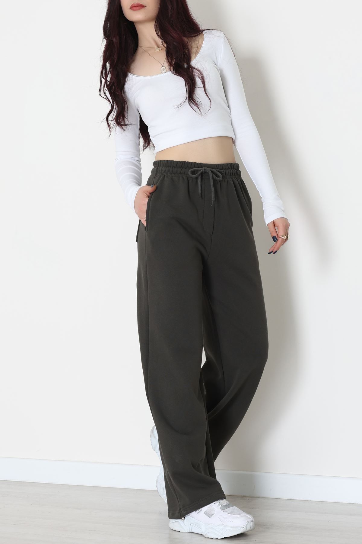 3 İplik Şardonlu Paça Stoperli Eşofman Altı Haki - 52069.2113.