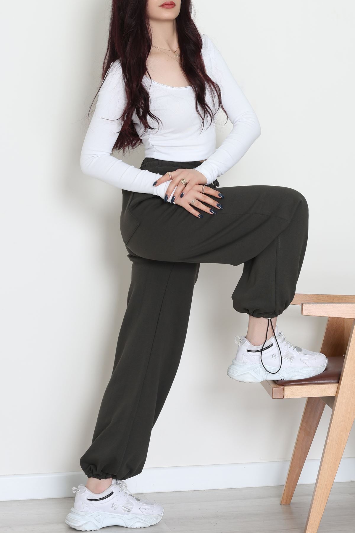 3 İplik Şardonlu Paça Stoperli Eşofman Altı Haki - 52069.2113.