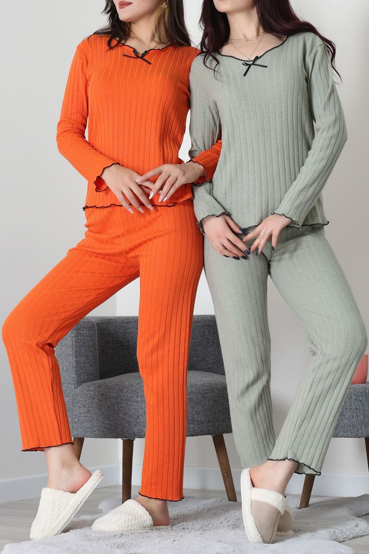 Fitilli İnterlok Pijama Takımı Oranj - 70796.1048.