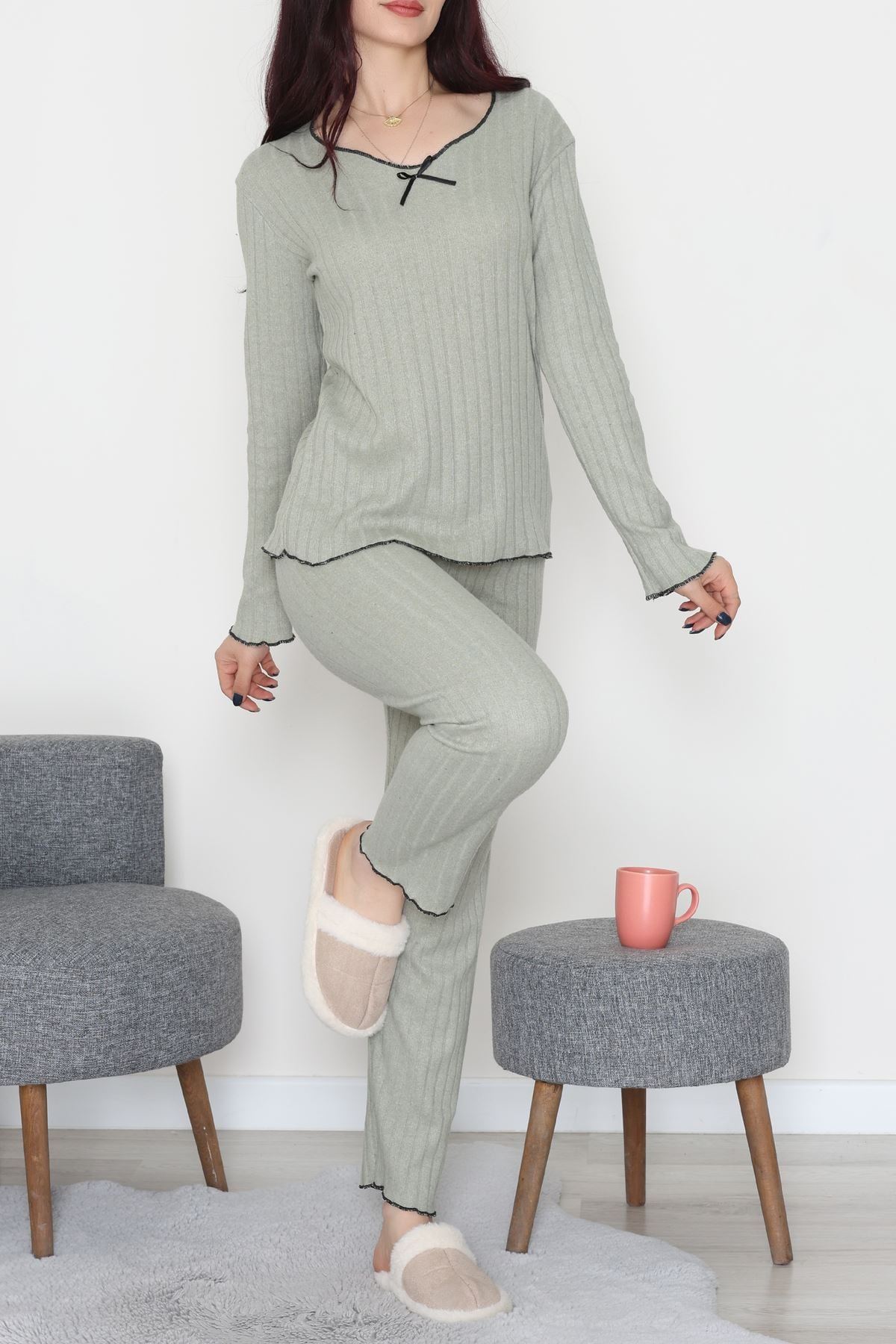 Fitilli İnterlok Pijama Takımı Çağla1 - 70796.1048.