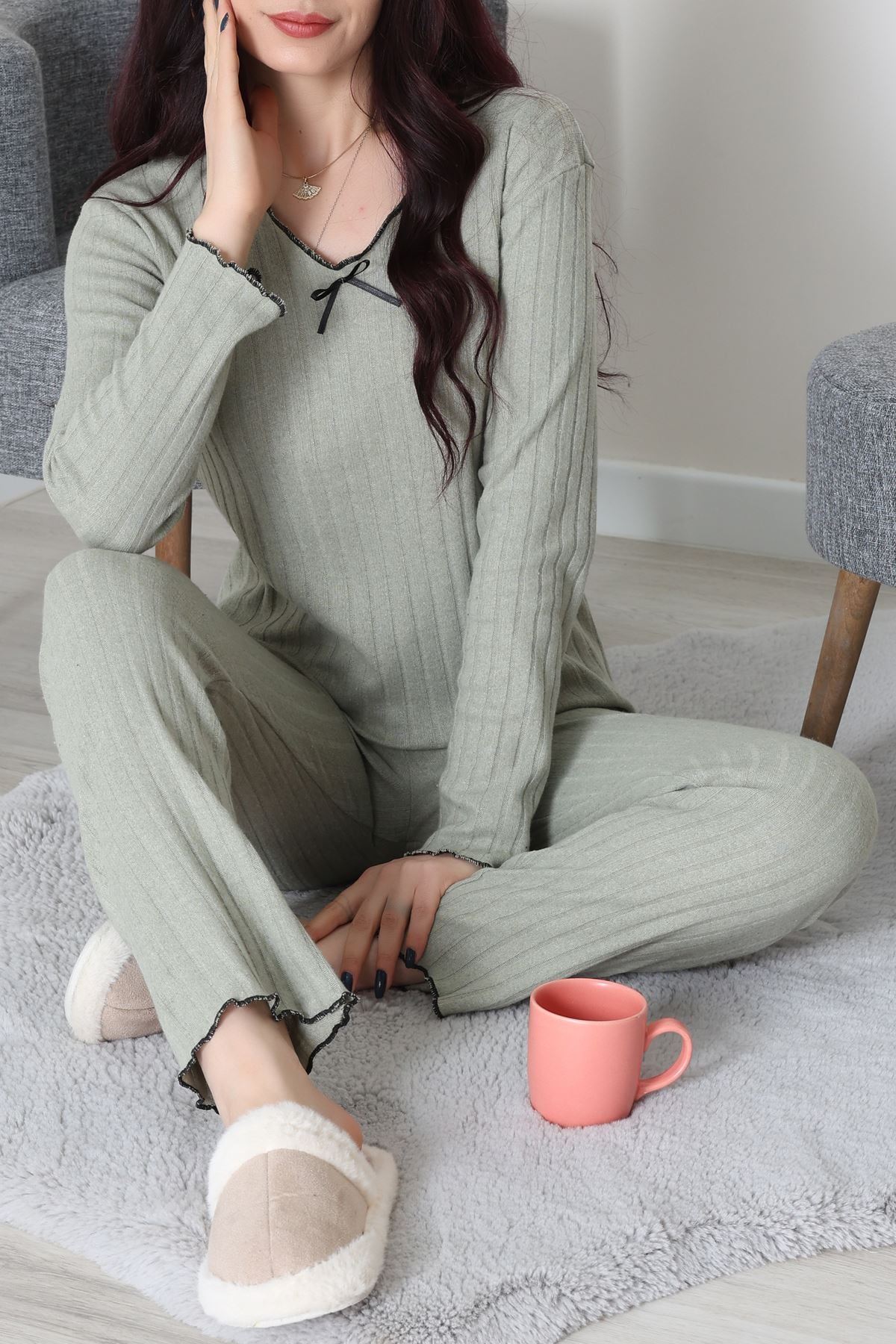 Fitilli İnterlok Pijama Takımı Çağla1 - 70796.1048.