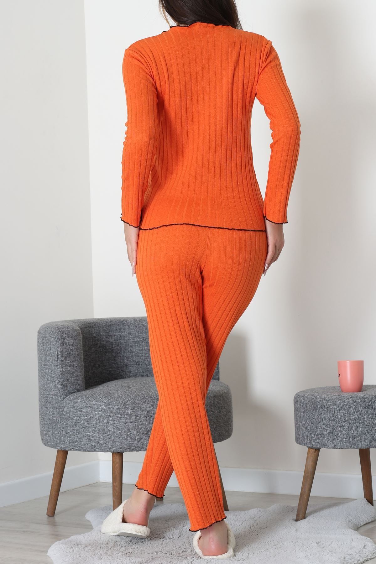 Fitilli İnterlok Pijama Takımı Oranj - 70796.1048.