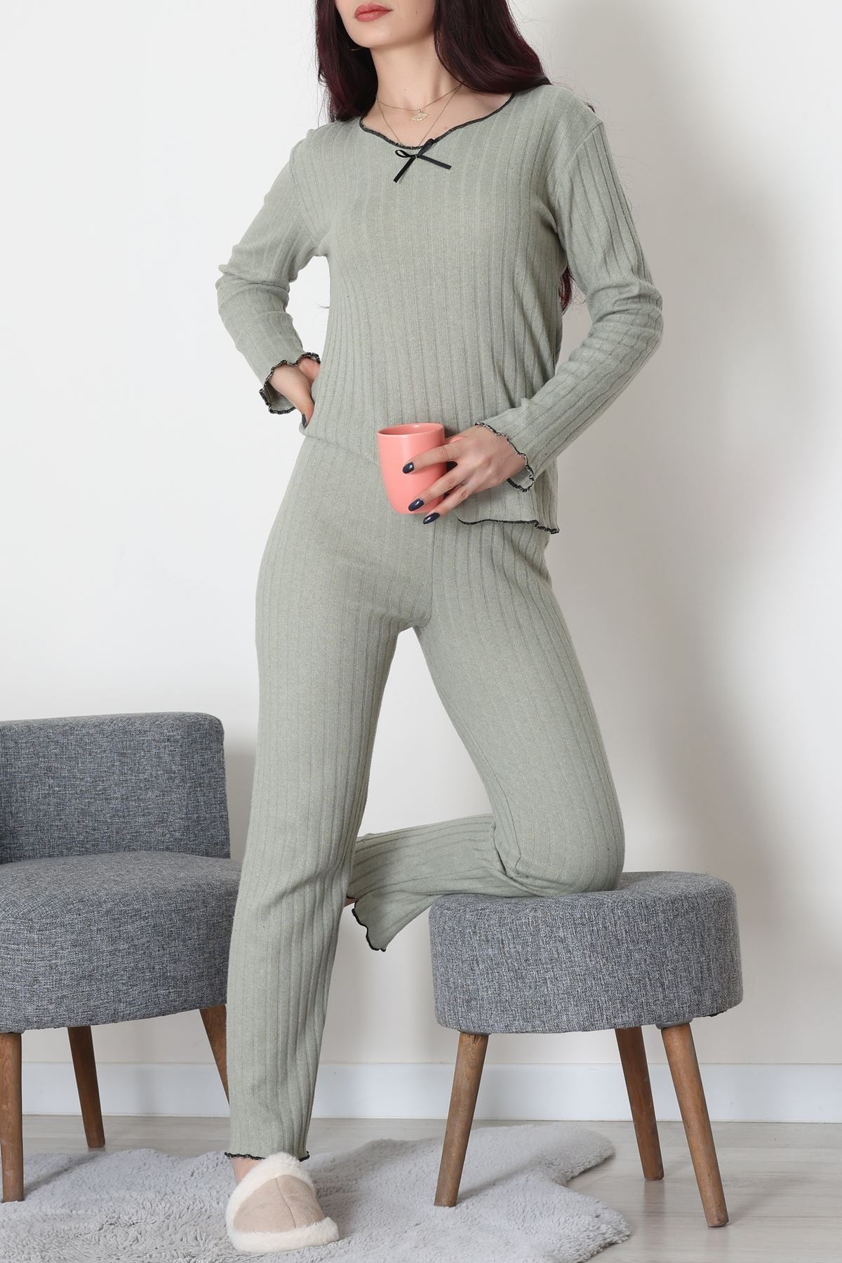 Fitilli İnterlok Pijama Takımı Çağla1 - 70796.1048.