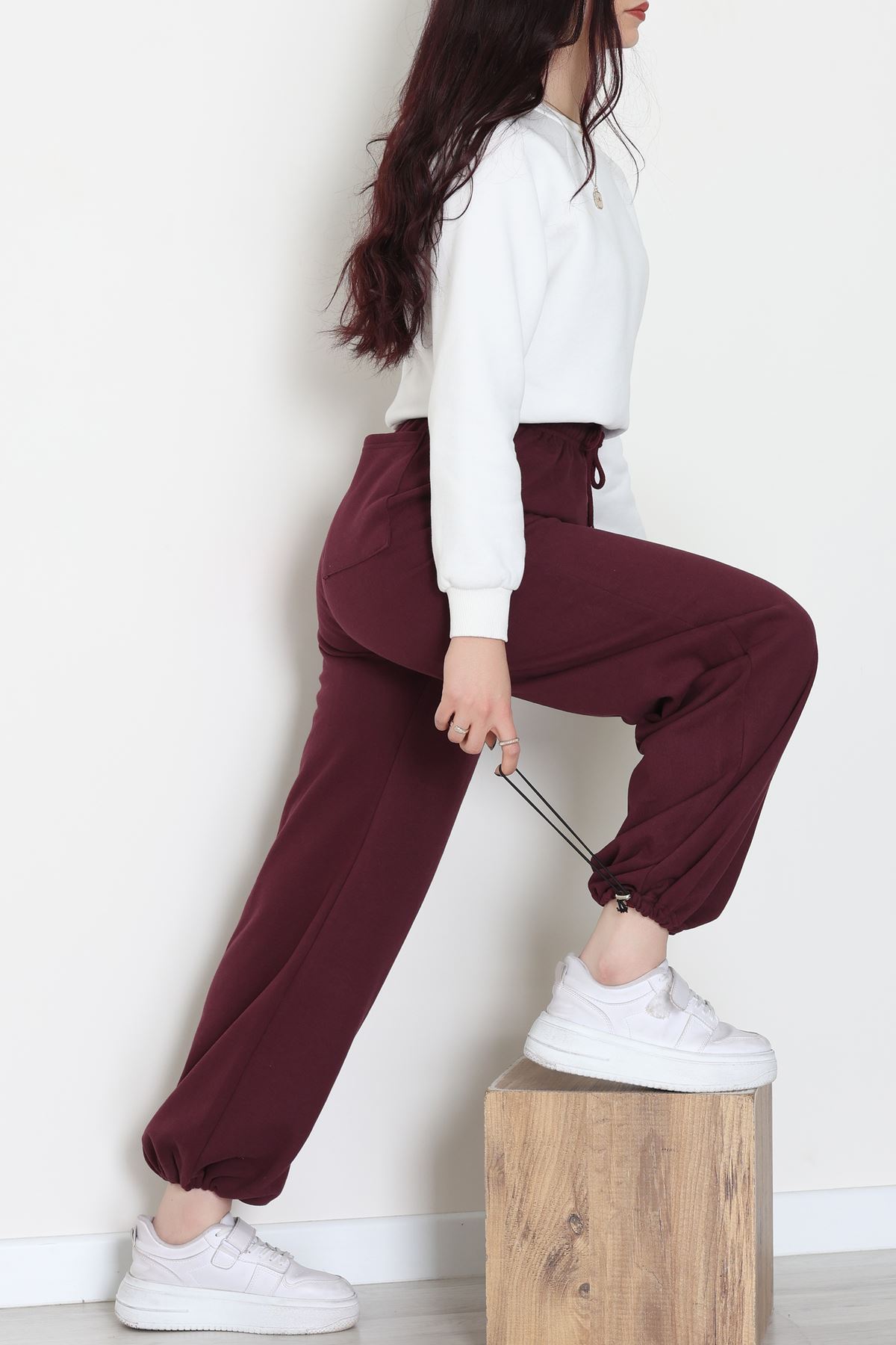 3 İplik Şardonlu Paça Stoperli Eşofman Altı Mürdüm - 52069.2113.