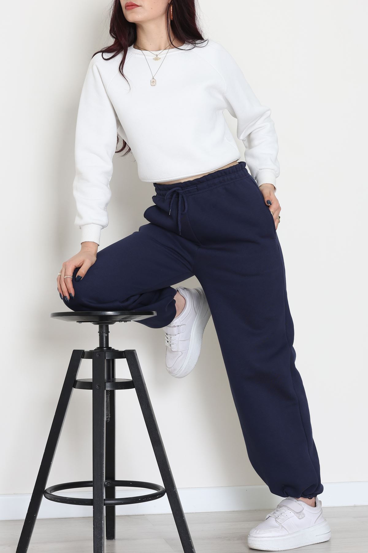 3 İplik Şardonlu Paça Stoperli Eşofman Altı Lacivert - 52069.2113.