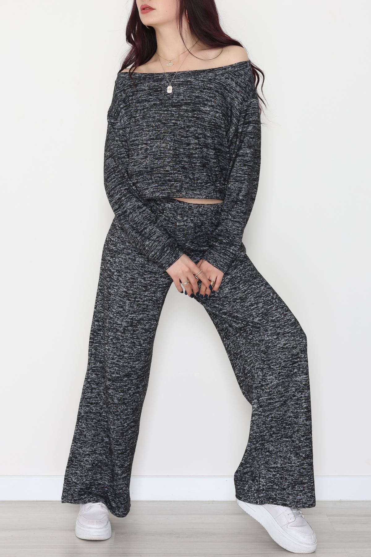 Kayık Yaka Yumoş Kumaş İkili Takım Siyah - 51094.2114.