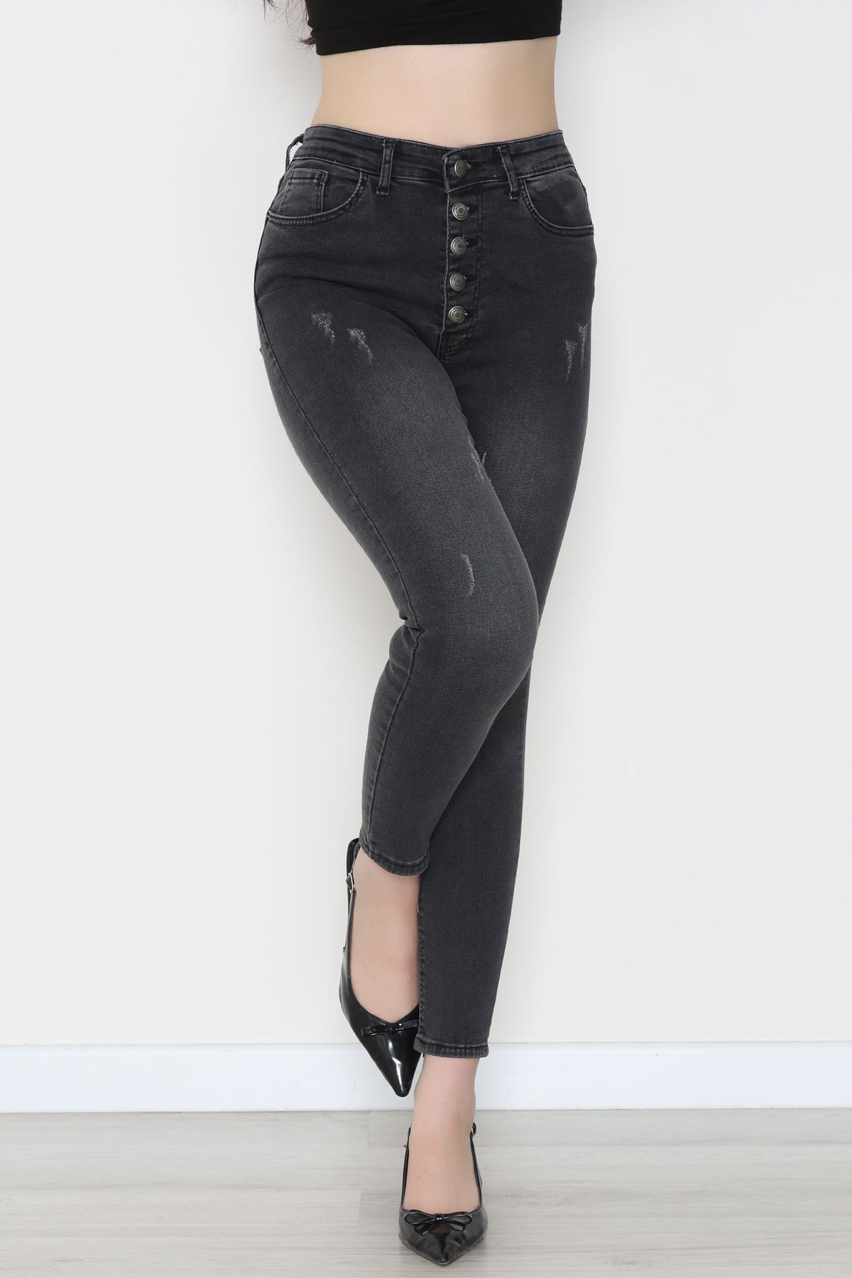 Düğmeli Dar Paça Kot Pantolon Füme - 42700.2121.